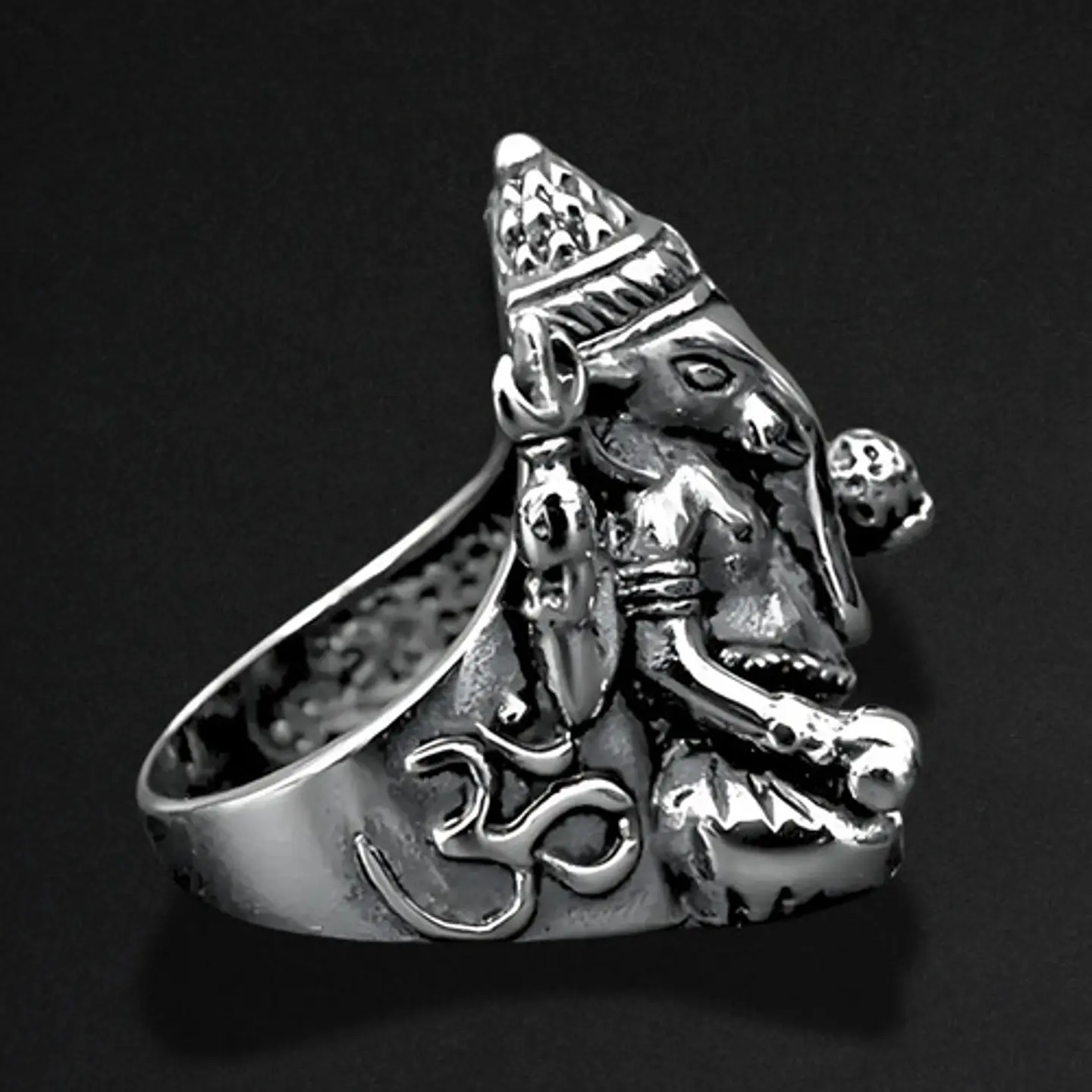 Anillo Color Plata Acero Inoxidable Ganesh Zen Buda Hombre 5