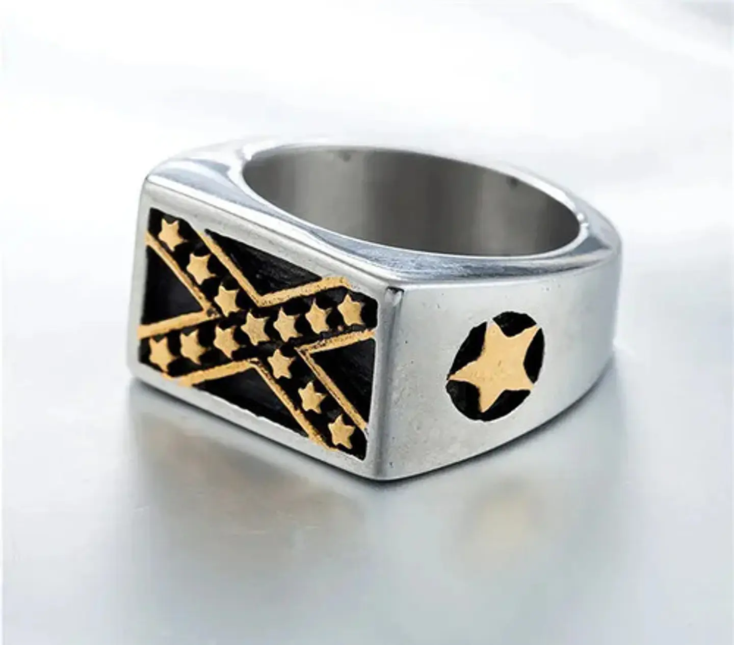 Anillo Argolla Acero Inoxidable Color Plata Estrella Hombre 2