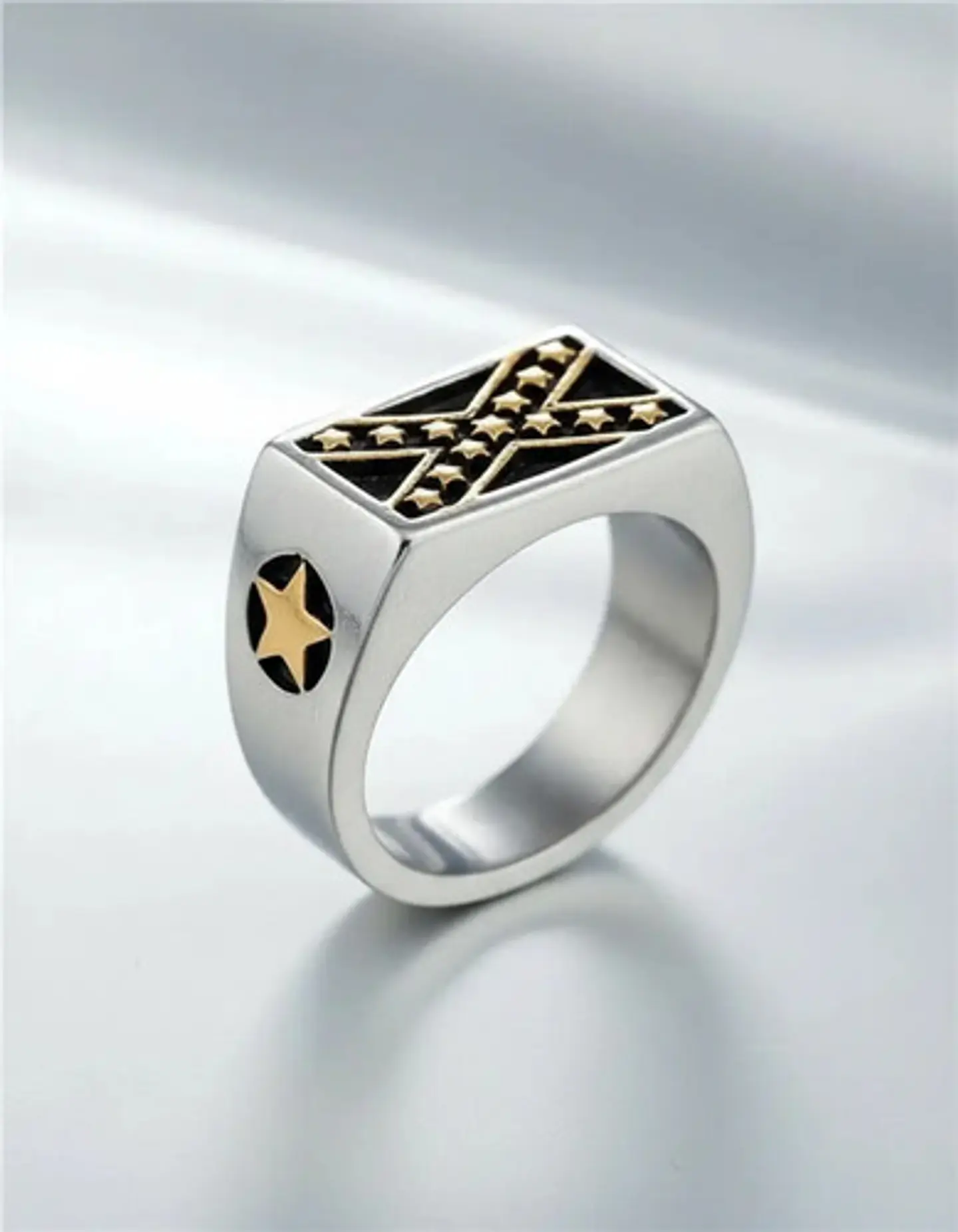 Anillo Argolla Acero Inoxidable Color Plata Estrella Hombre 3