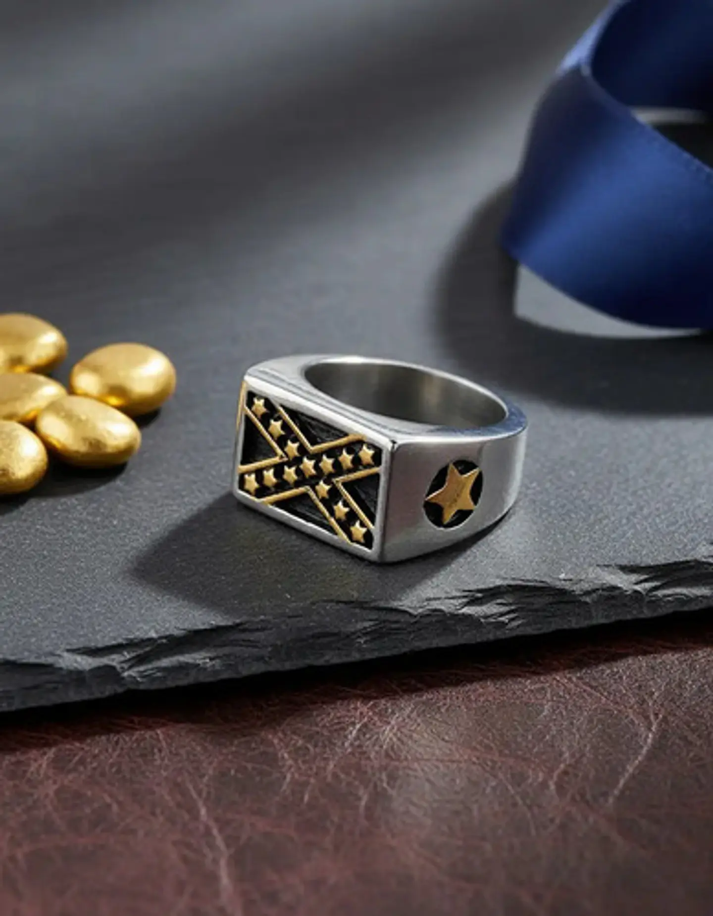 Anillo Argolla Acero Inoxidable Color Plata Estrella Hombre 4