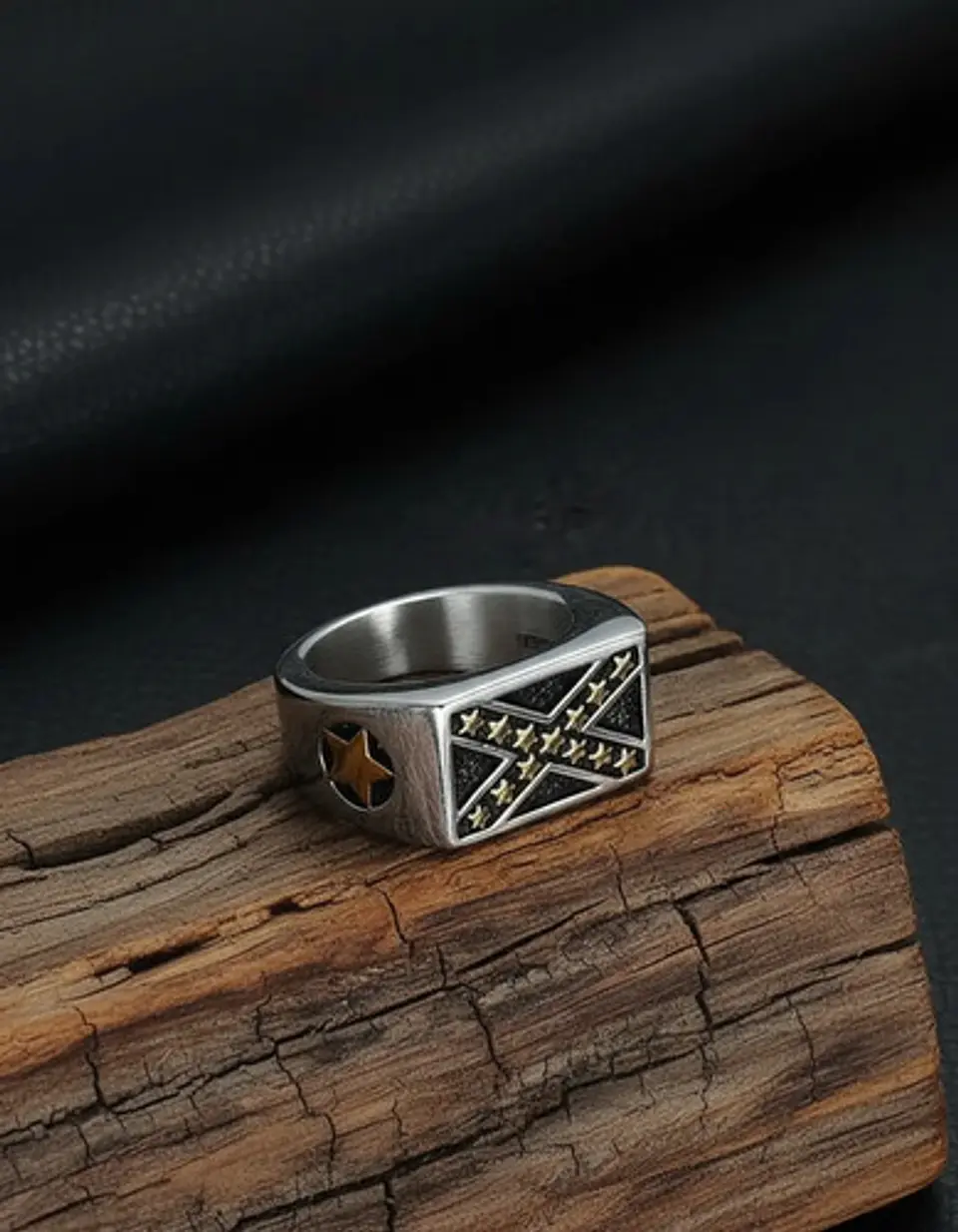 Anillo Argolla Acero Inoxidable Color Plata Estrella Hombre 6