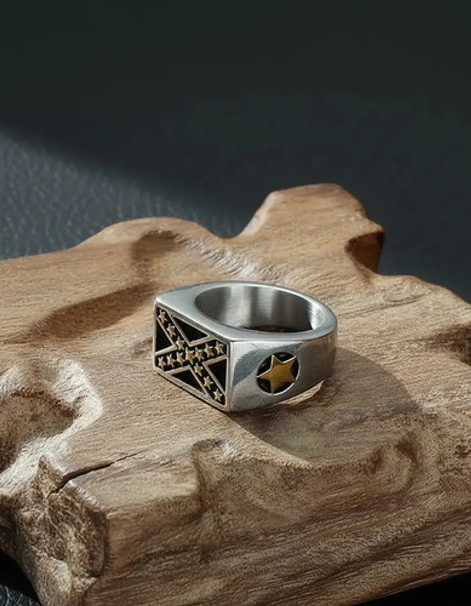 Anillo Argolla Acero Inoxidable Color Plata Estrella Hombre 8