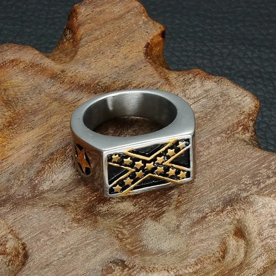 Anillo Argolla Acero Inoxidable Color Plata Estrella Hombre 9