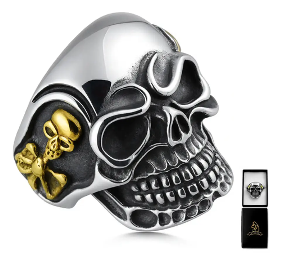 Anillo Biker Cráneo Calavera Gótico Acero Inoxidable Hombre 1