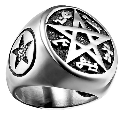 Anillo Pentaculo Pentagrama Amuleto Acero Inoxidable Hombre