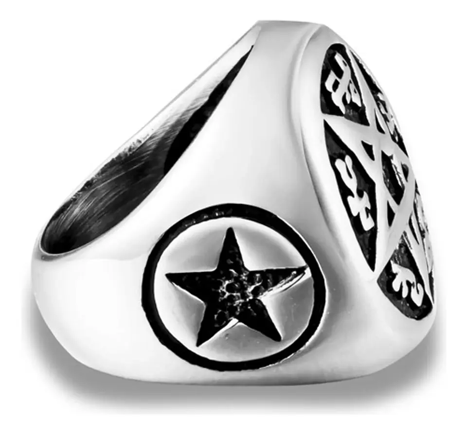 Anillo Pentaculo Pentagrama Amuleto Acero Inoxidable Hombre 2