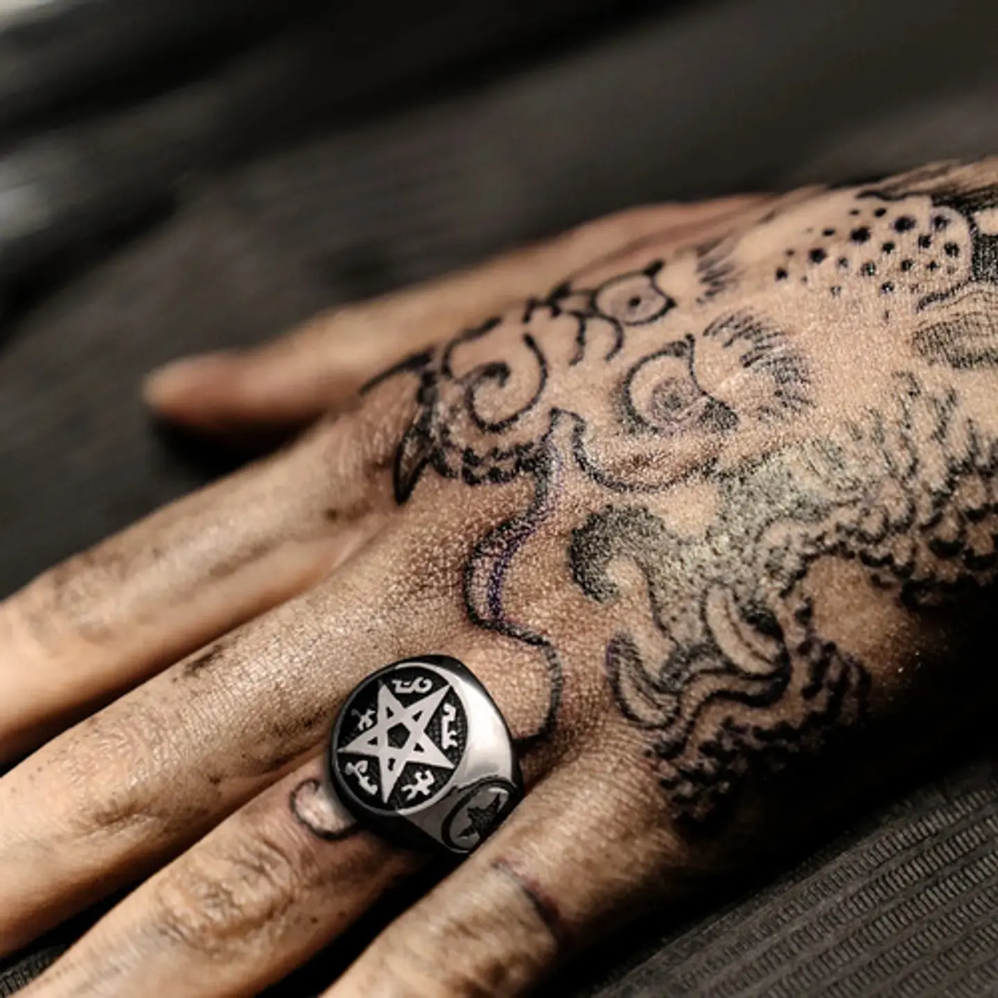 Anillo Pentaculo Pentagrama Amuleto Acero Inoxidable Hombre 5