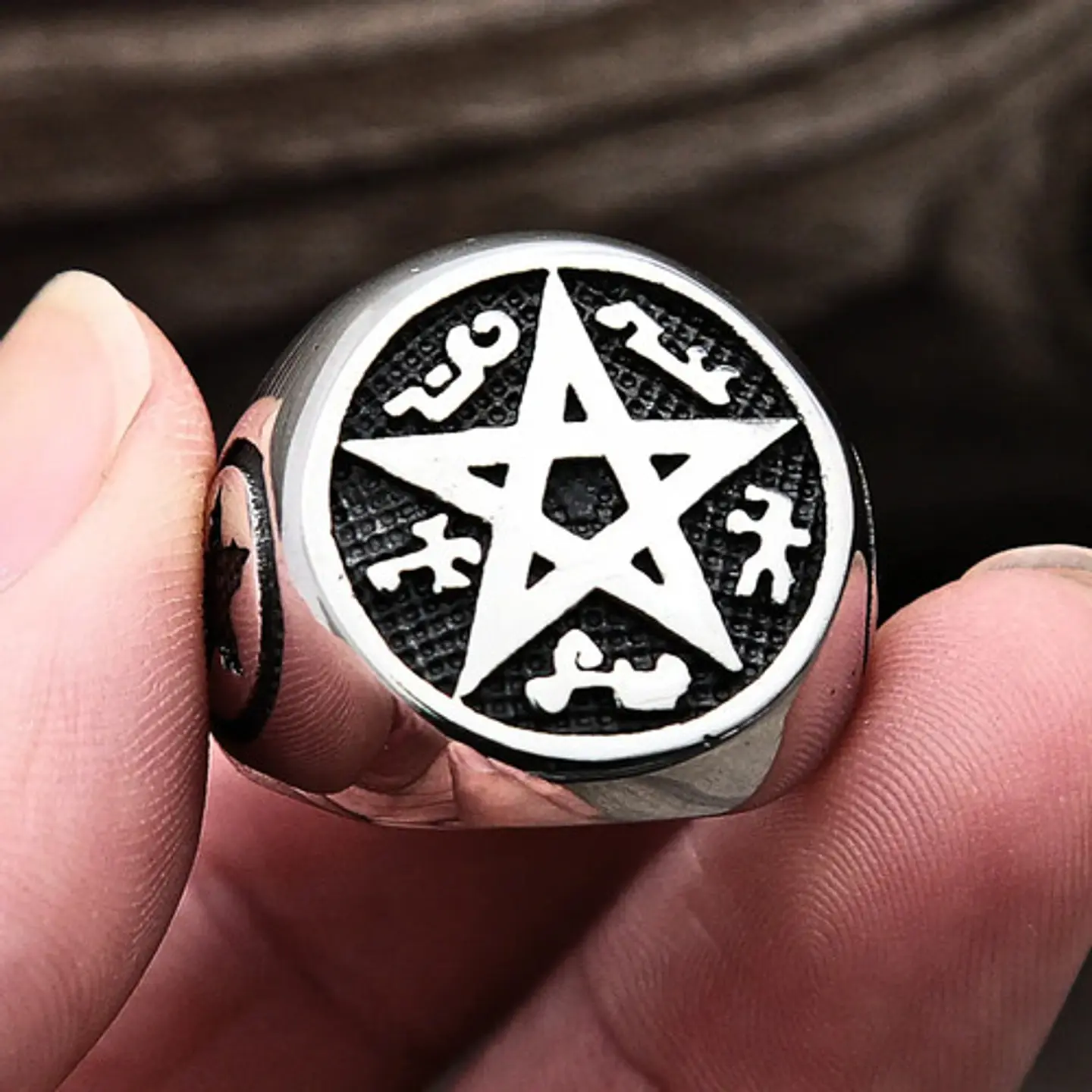 Anillo Pentaculo Pentagrama Amuleto Acero Inoxidable Hombre 7