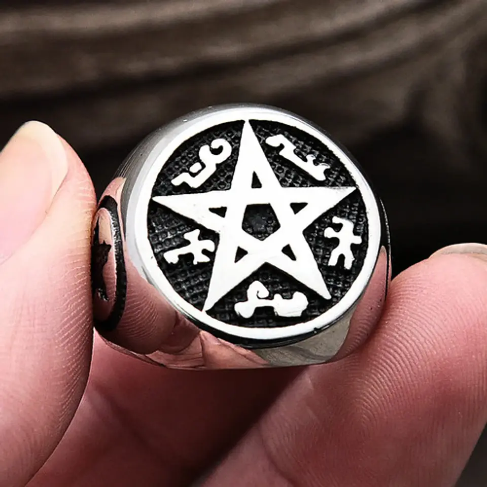 Anillo Pentaculo Pentagrama Amuleto Acero Inoxidable Hombre 7