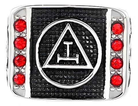 Anillo Acero Inoxidable Mason Piedra Roja Color Plata Hombre