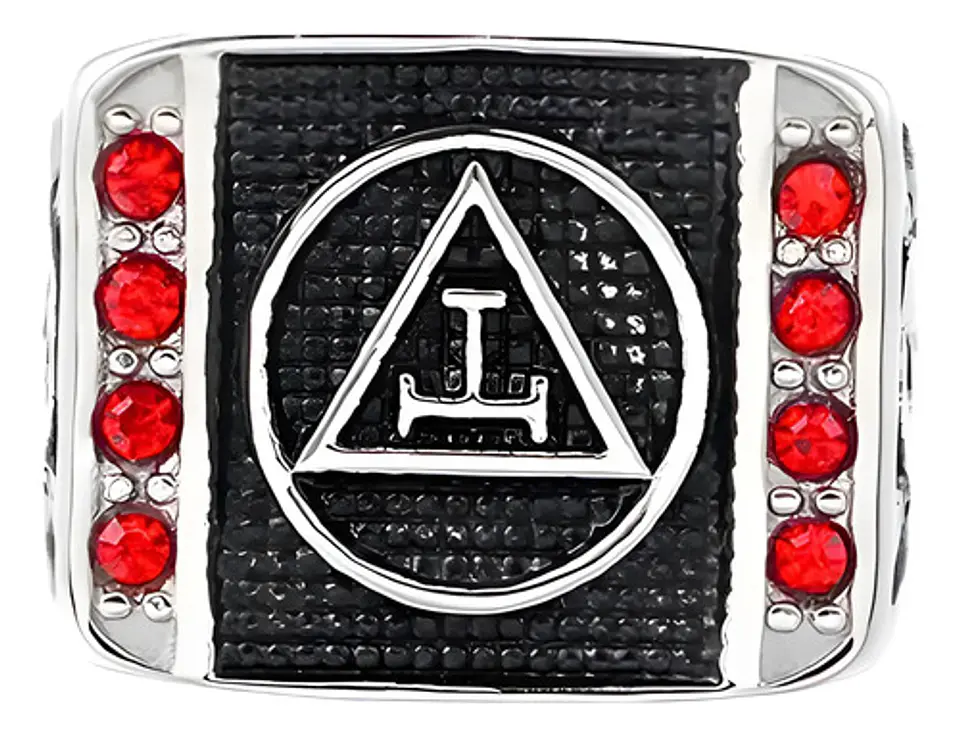 Anillo Acero Inoxidable Mason Piedra Roja Color Plata Hombre 2