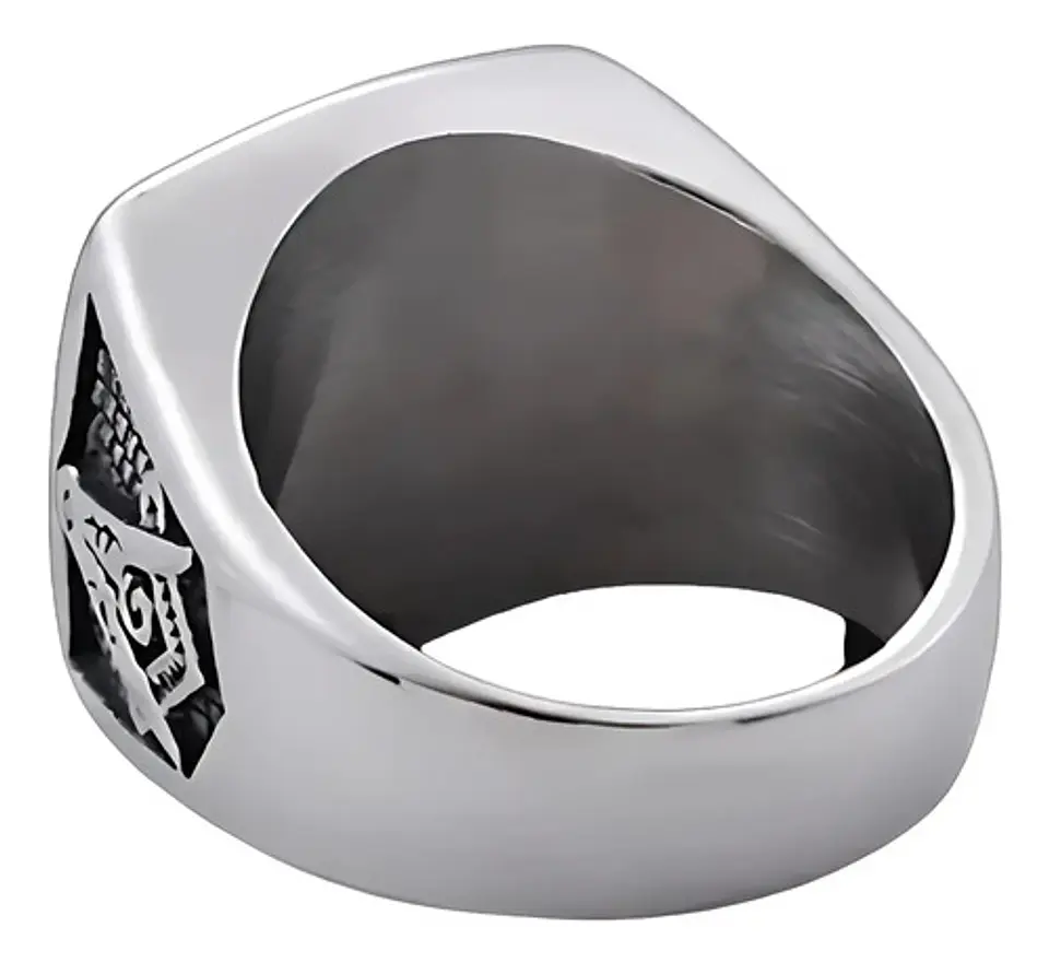 Anillo Acero Inoxidable Mason Piedra Roja Color Plata Hombre 3