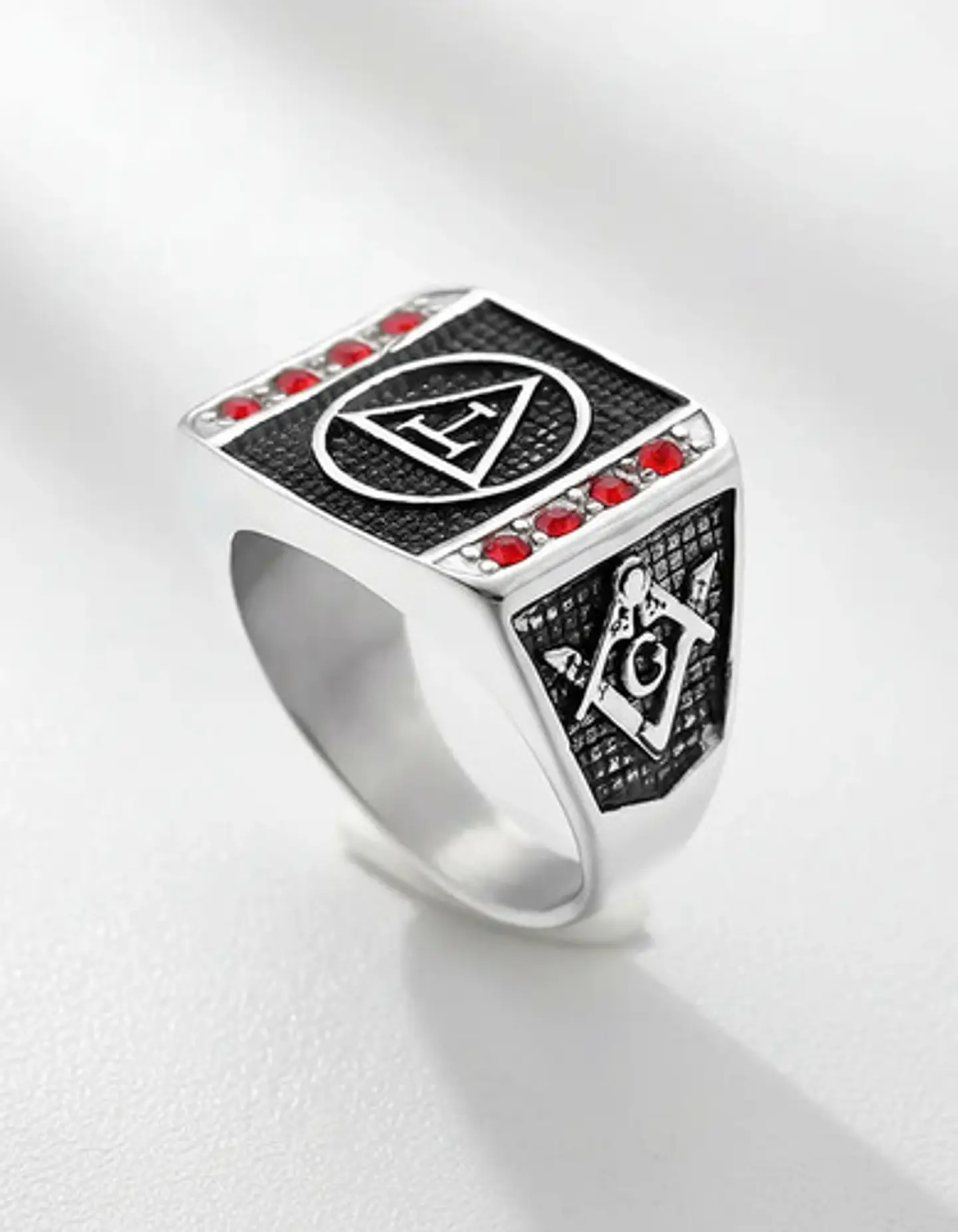 Anillo Acero Inoxidable Mason Piedra Roja Color Plata Hombre 5