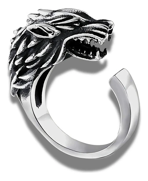Anillo en Acero para hombre y mujer forma Lobo Stark Game Of Thrones 