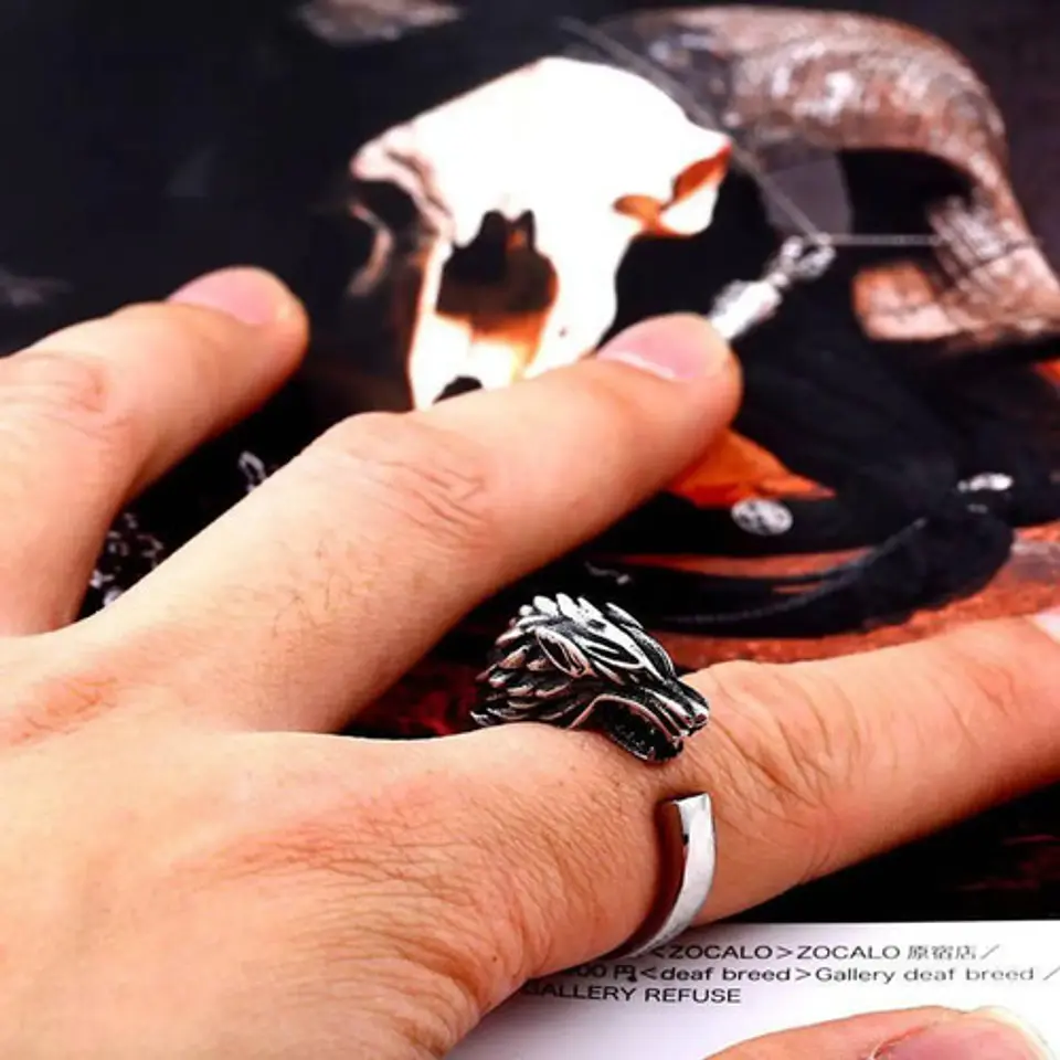 Anillo en Acero para hombre y mujer forma Lobo Stark Game Of Thrones  7