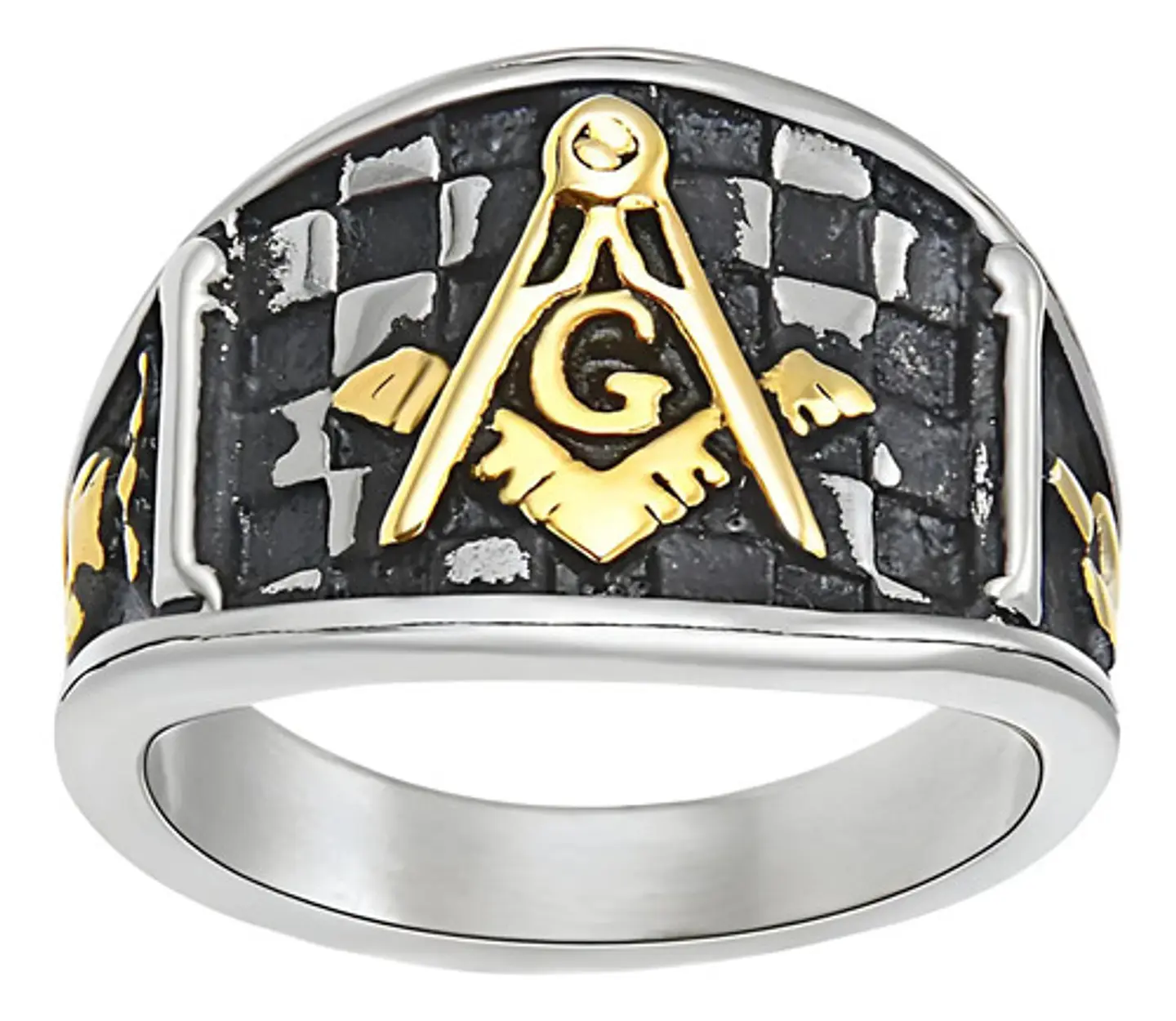 Anillo Para Hombre Masonería Masón De Acero Color Plateado/dorado 2