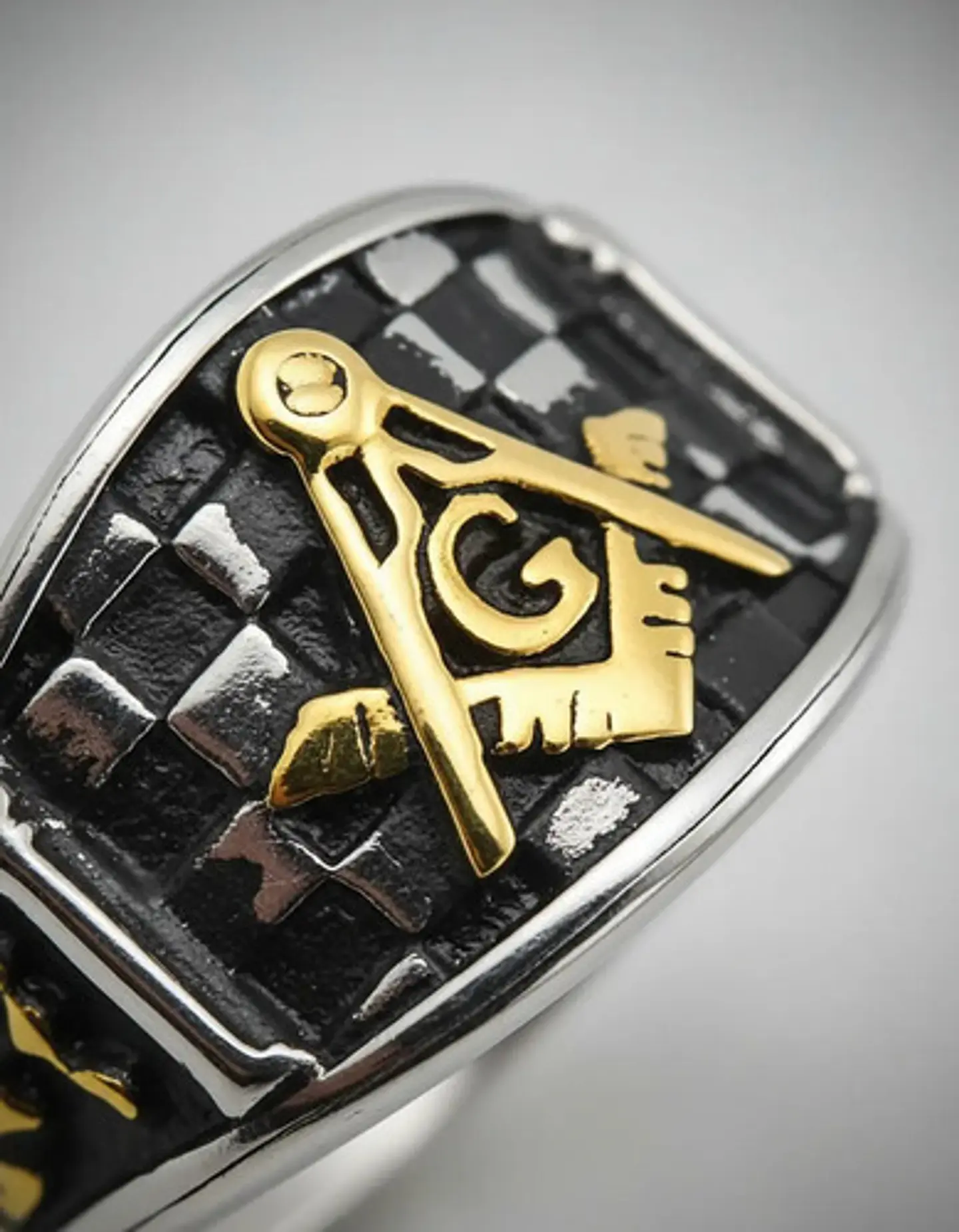 Anillo Para Hombre Masonería Masón De Acero Color Plateado/dorado 3