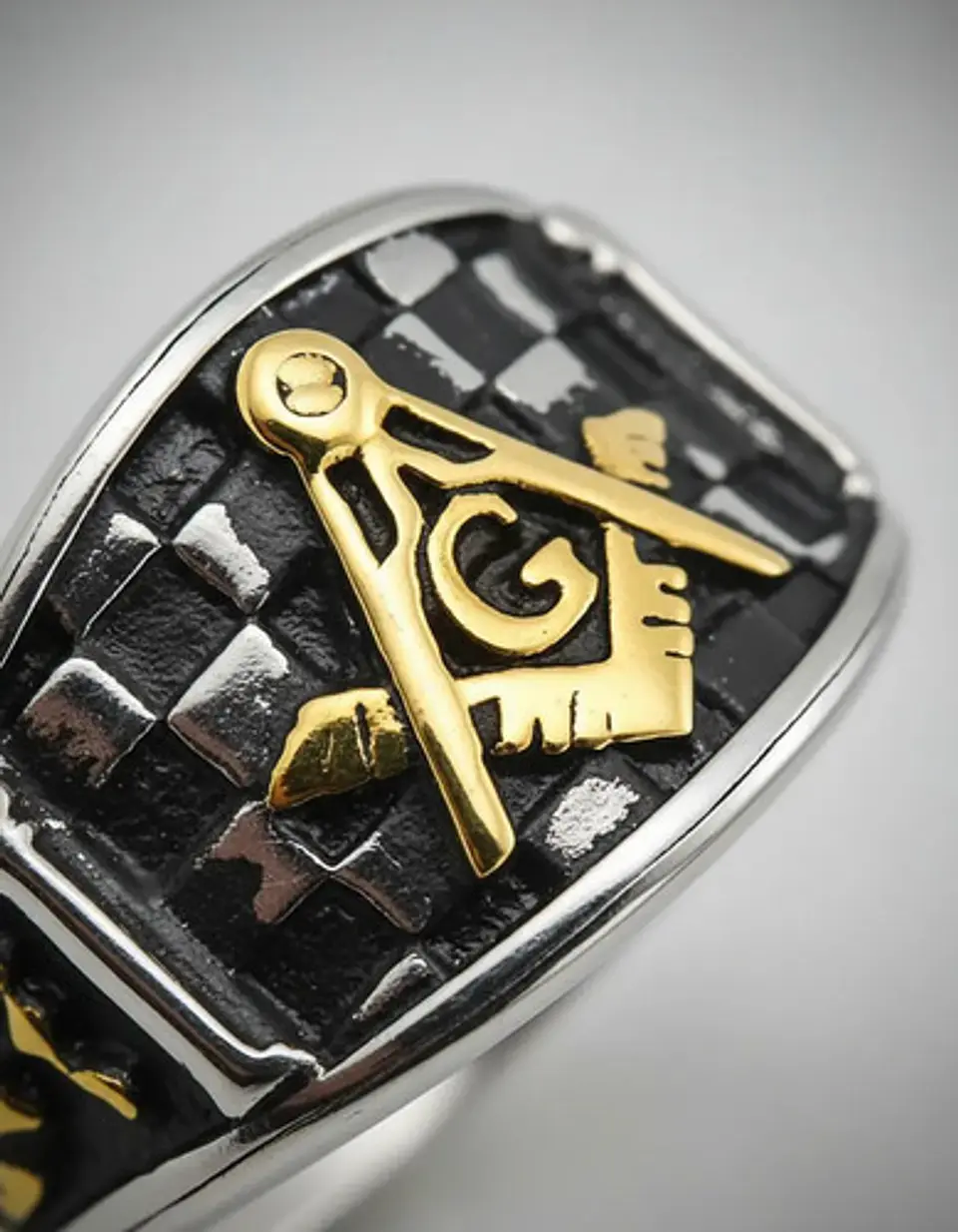 Anillo Para Hombre Masonería Masón De Acero Color Plateado/dorado 3