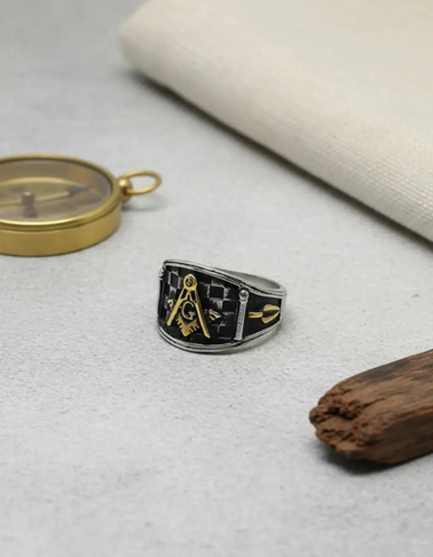 Anillo Para Hombre Masonería Masón De Acero Color Plateado/dorado 6