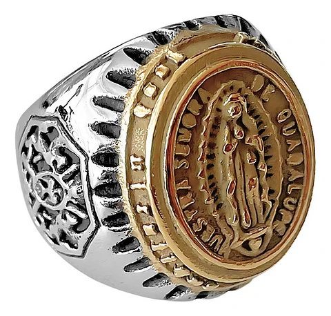Anillo en Acero para hombre bicolor Virgen Guadalupe 