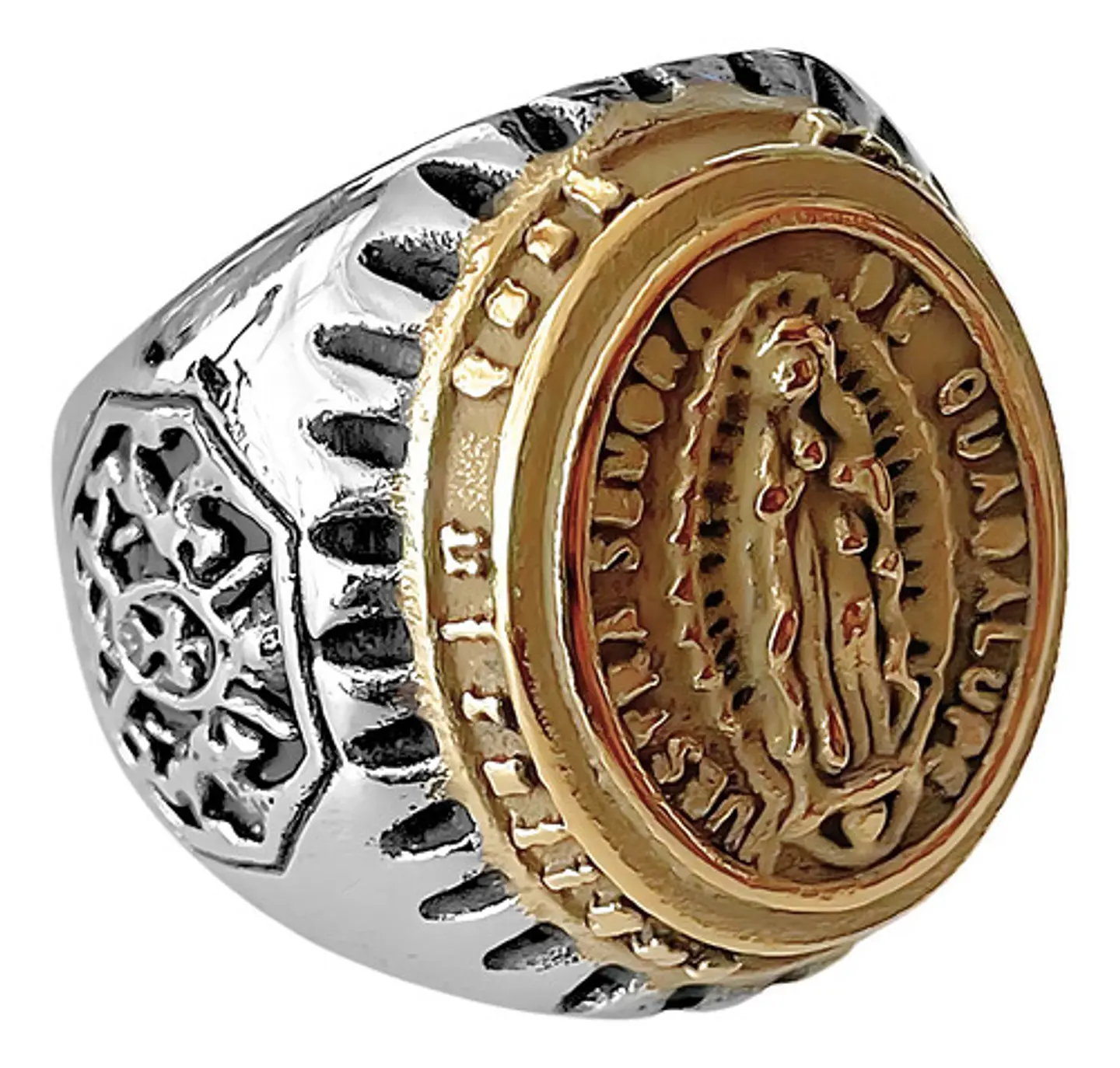 Anillo en Acero para hombre bicolor Virgen Guadalupe  1