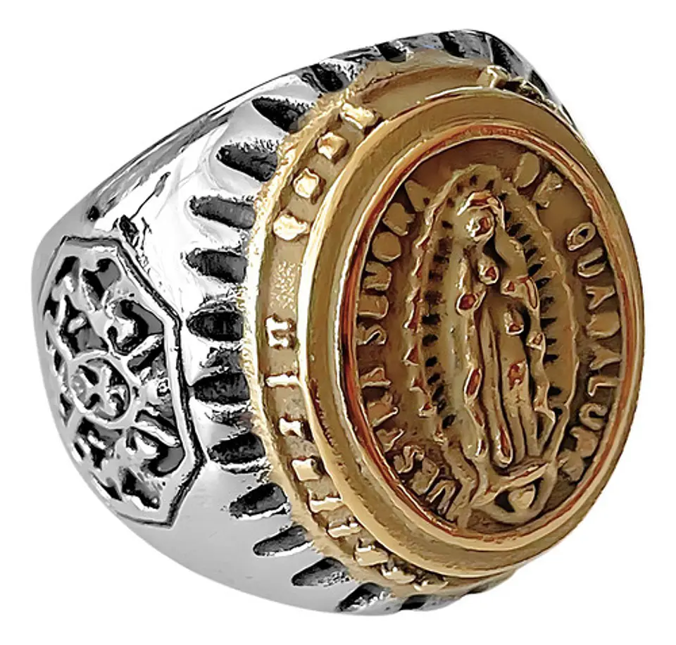 Anillo en Acero para hombre bicolor Virgen Guadalupe  1