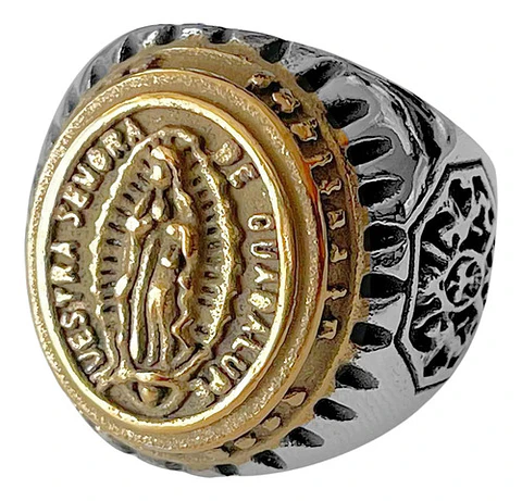 Anillo en Acero para hombre bicolor Virgen Guadalupe 