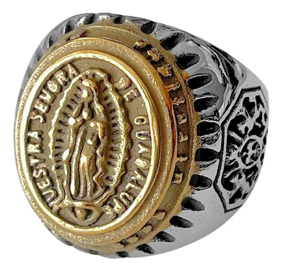 Anillo en Acero para hombre bicolor Virgen Guadalupe  2