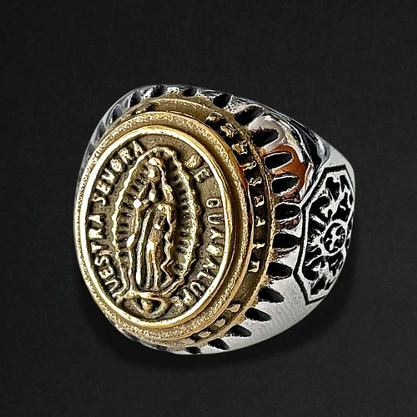 Anillo en Acero para hombre bicolor Virgen Guadalupe  6