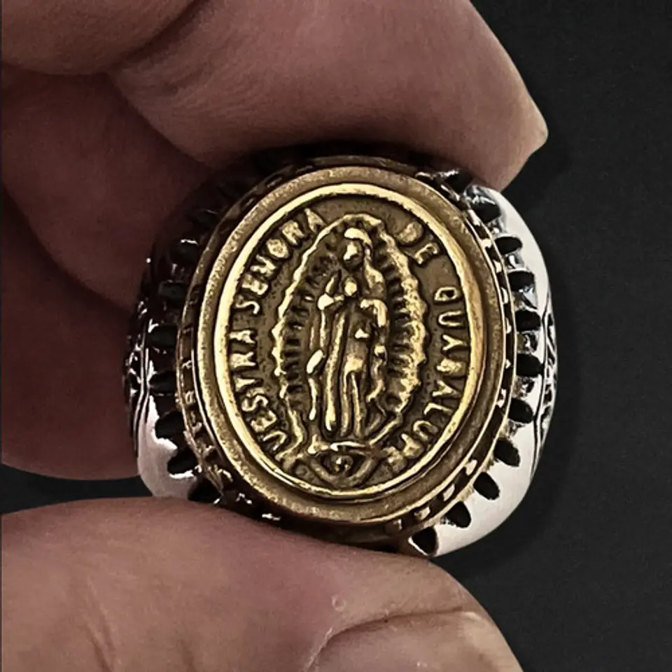 Anillo en Acero para hombre bicolor Virgen Guadalupe  10