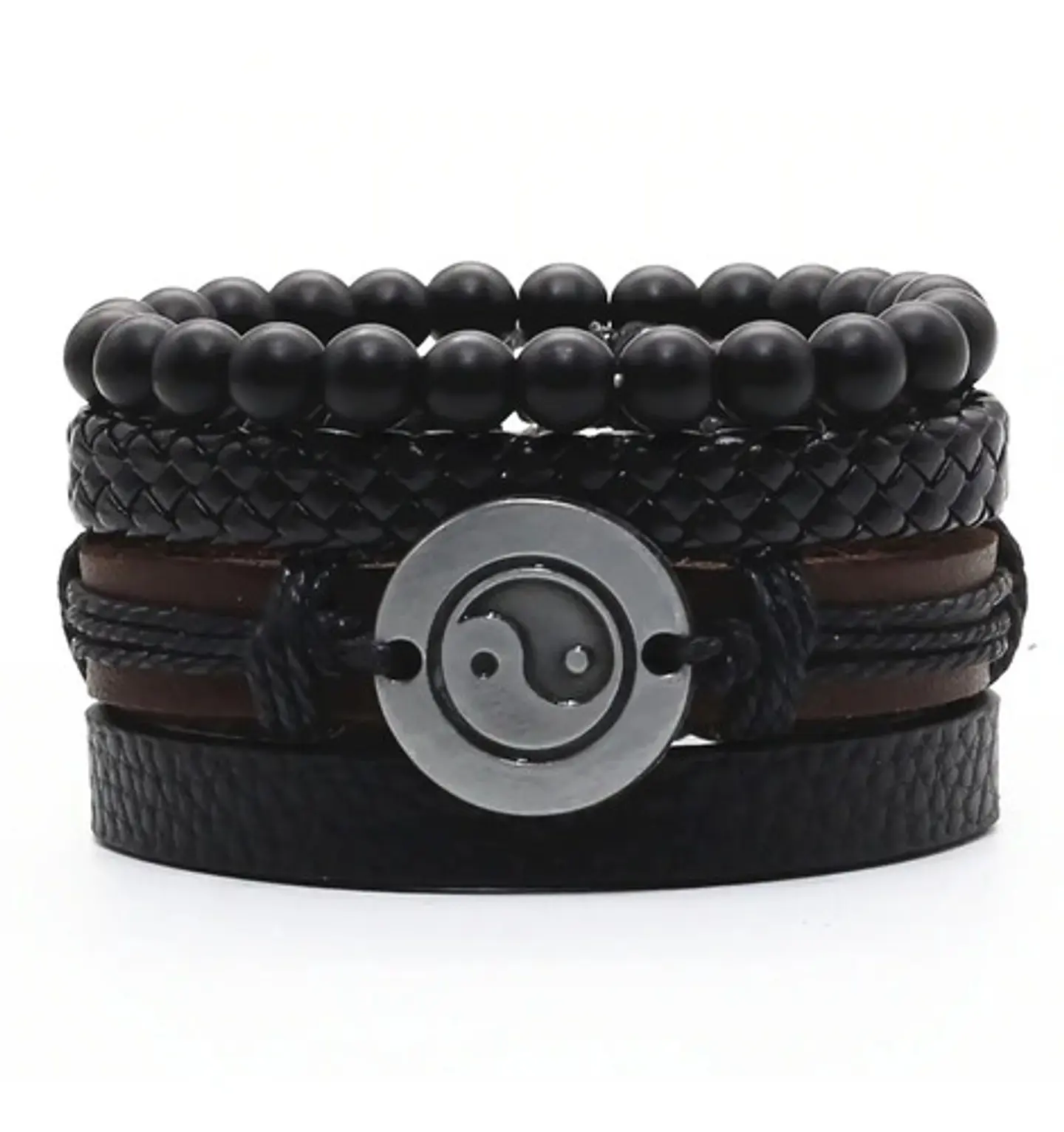 Pack X4 manillas en cuero para hombre y mujer Pulsera Brazalete Negro Yin Yang  1