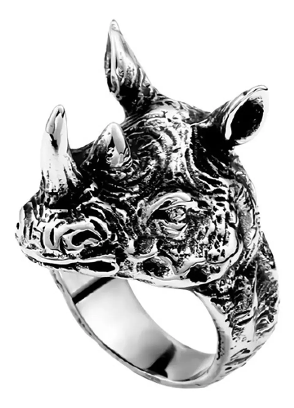 Anillo plateado en Acero para hombre forma de cabeza de Rinoceronte 1