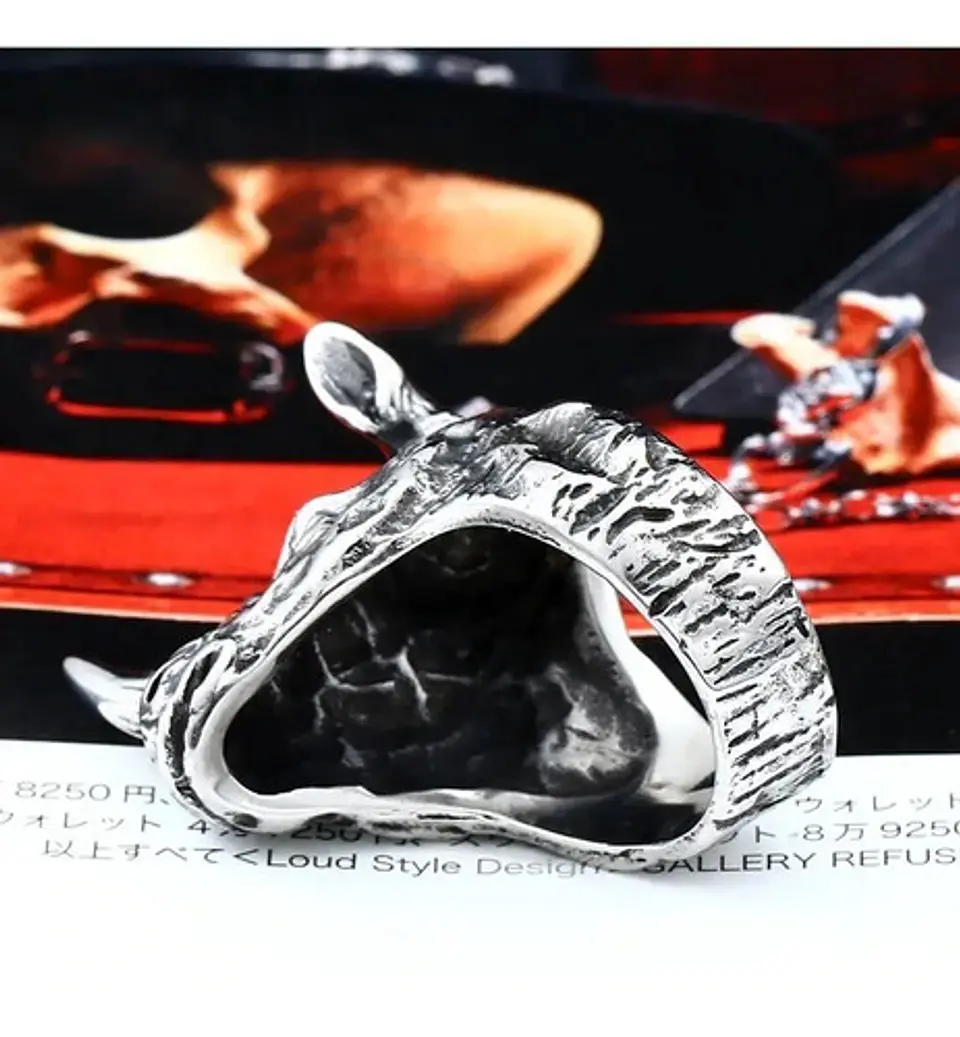 Anillo plateado en Acero para hombre forma de cabeza de Rinoceronte 4