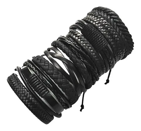 Pack X10 manillas en cuero para Hombre Y Mujer Pulseras Brazalete 