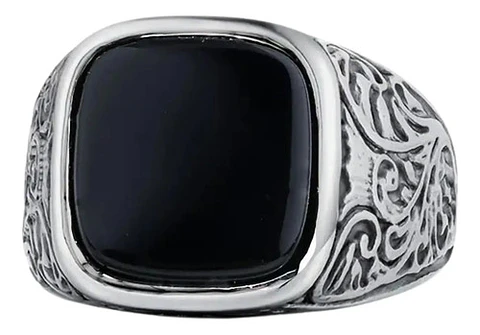 Anillo clásico en Acero para hombre y mujer con Piedra natural
