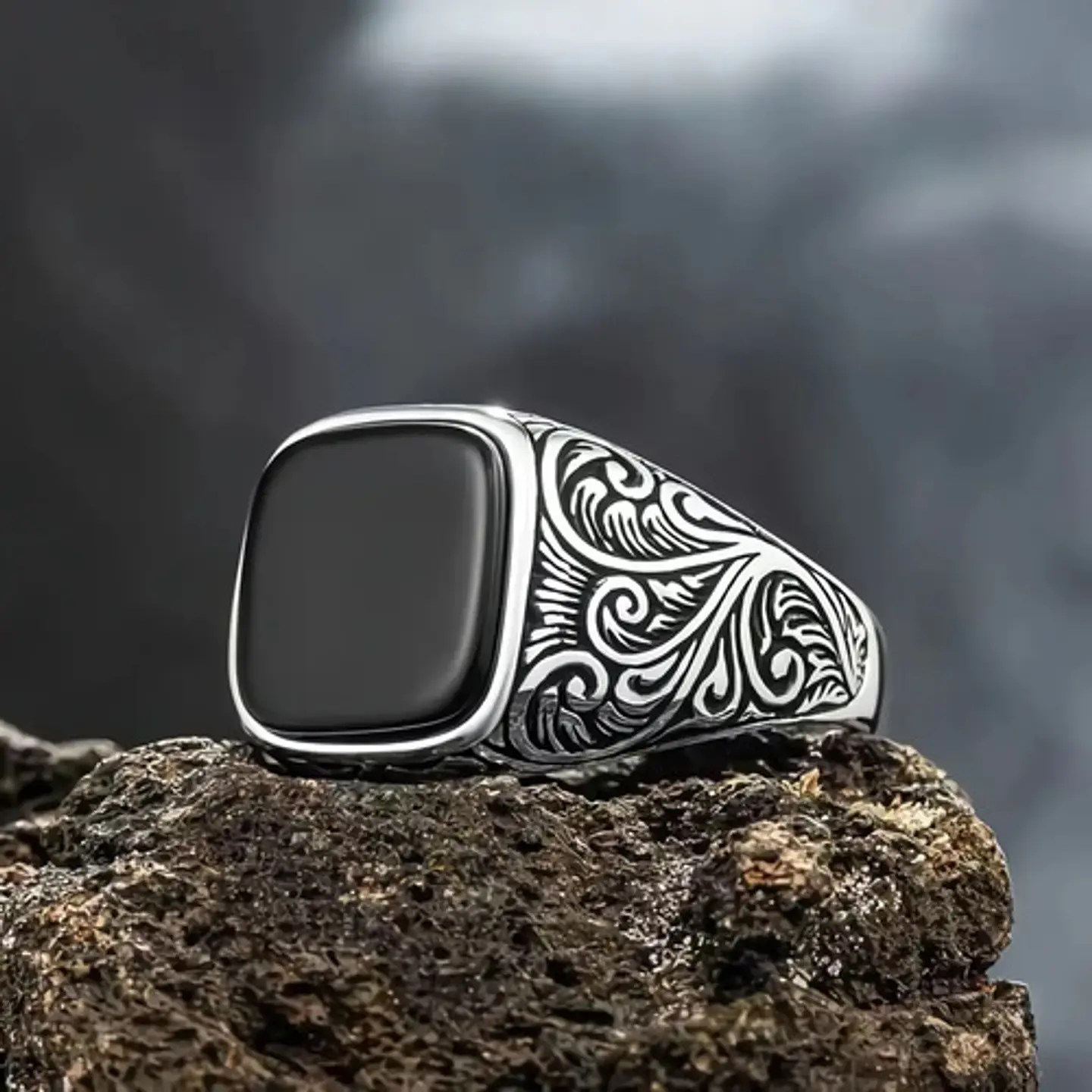 Anillo clásico en Acero para hombre y mujer con Piedra natural 3