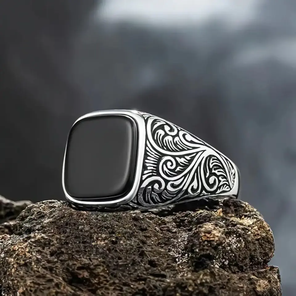 Anillo clásico en Acero para hombre y mujer con Piedra natural 3