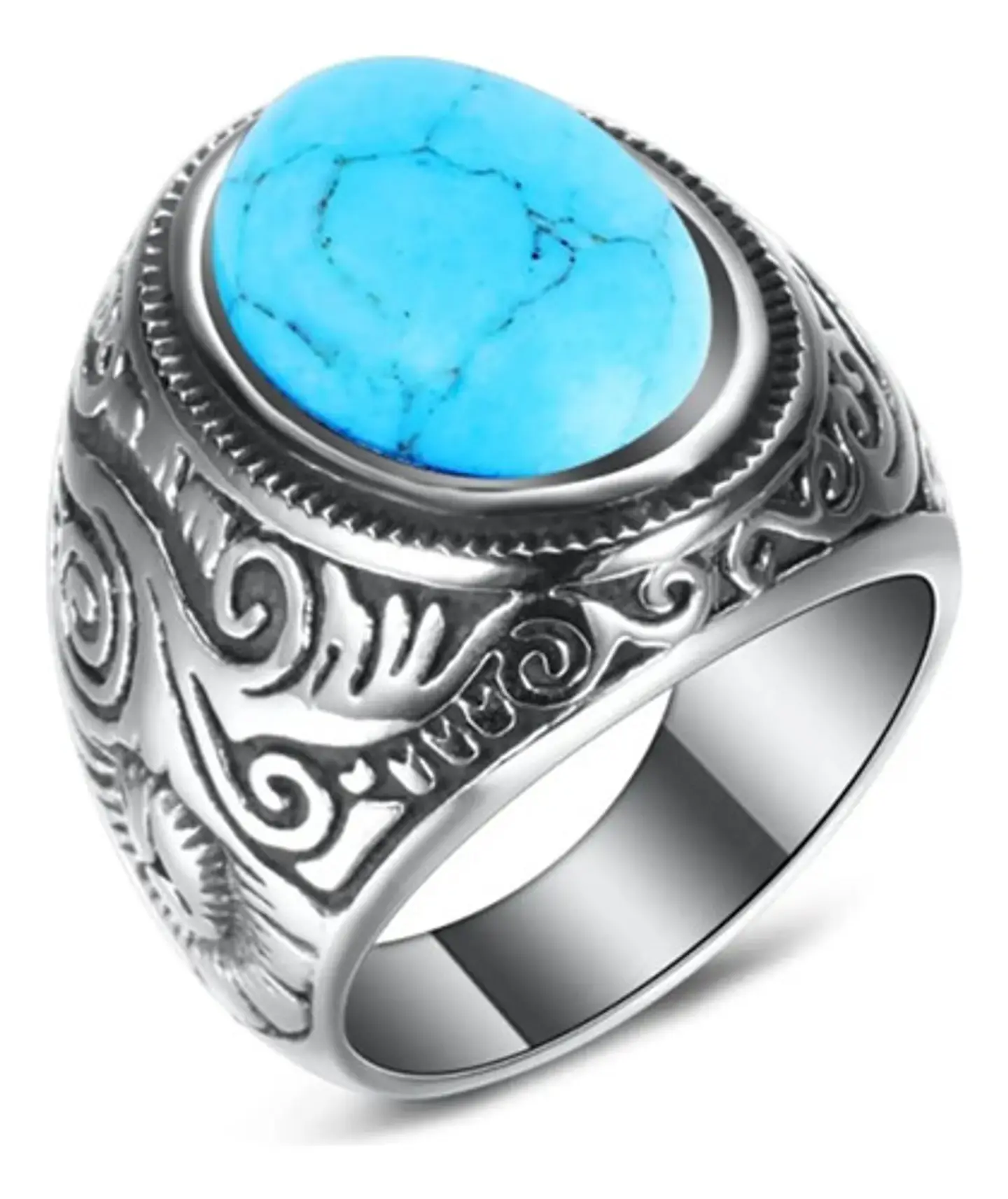 Anillo clásico en Acero para hombre y mujer con Piedra natural 6