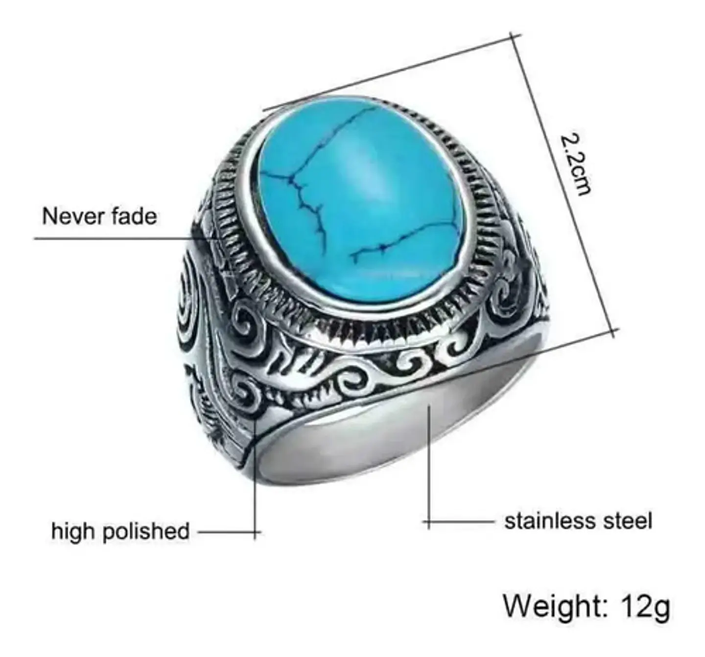 Anillo clásico en Acero para hombre y mujer con Piedra natural 7