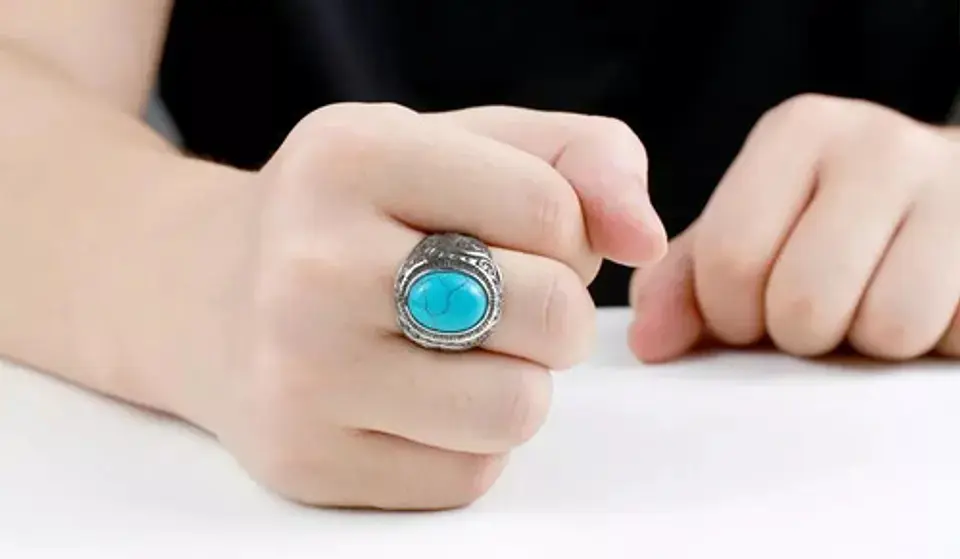 Anillo clásico en Acero para hombre y mujer con Piedra natural 8