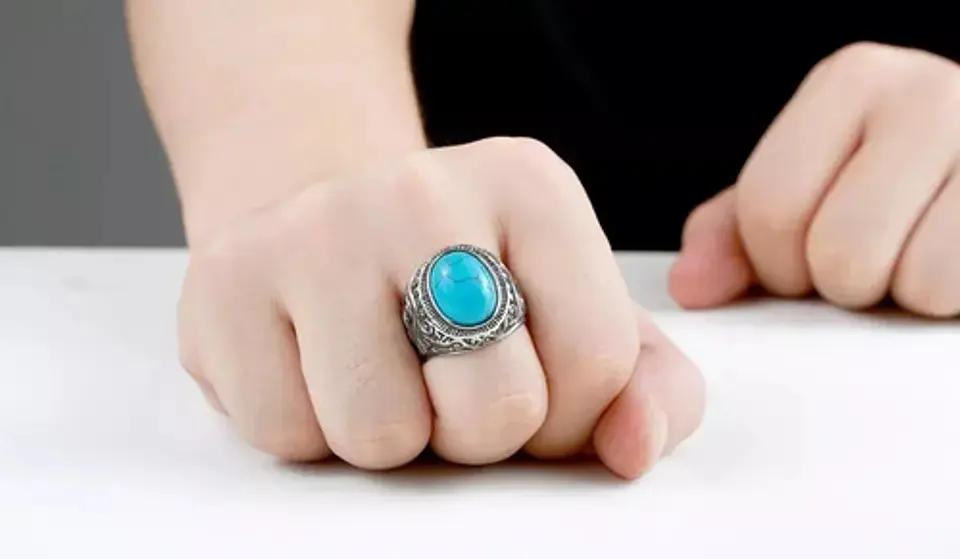 Anillo clásico en Acero para hombre y mujer con Piedra natural 9