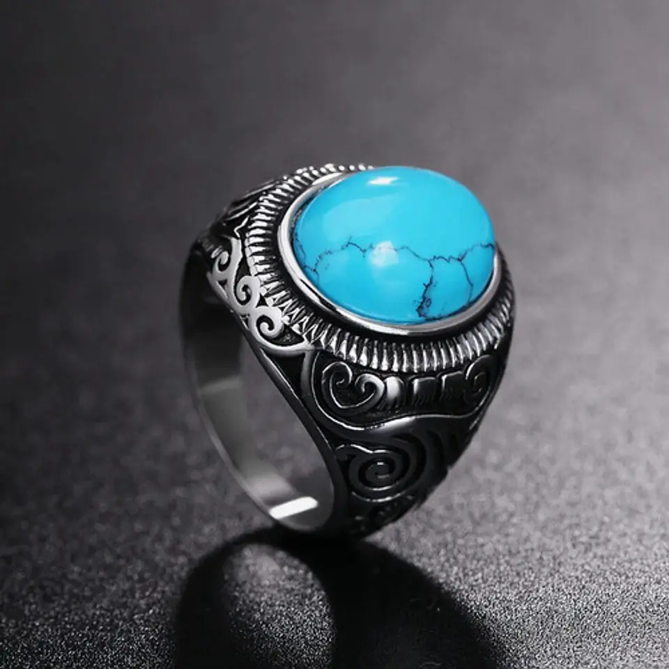 Anillo clásico en Acero para hombre y mujer con Piedra natural 10