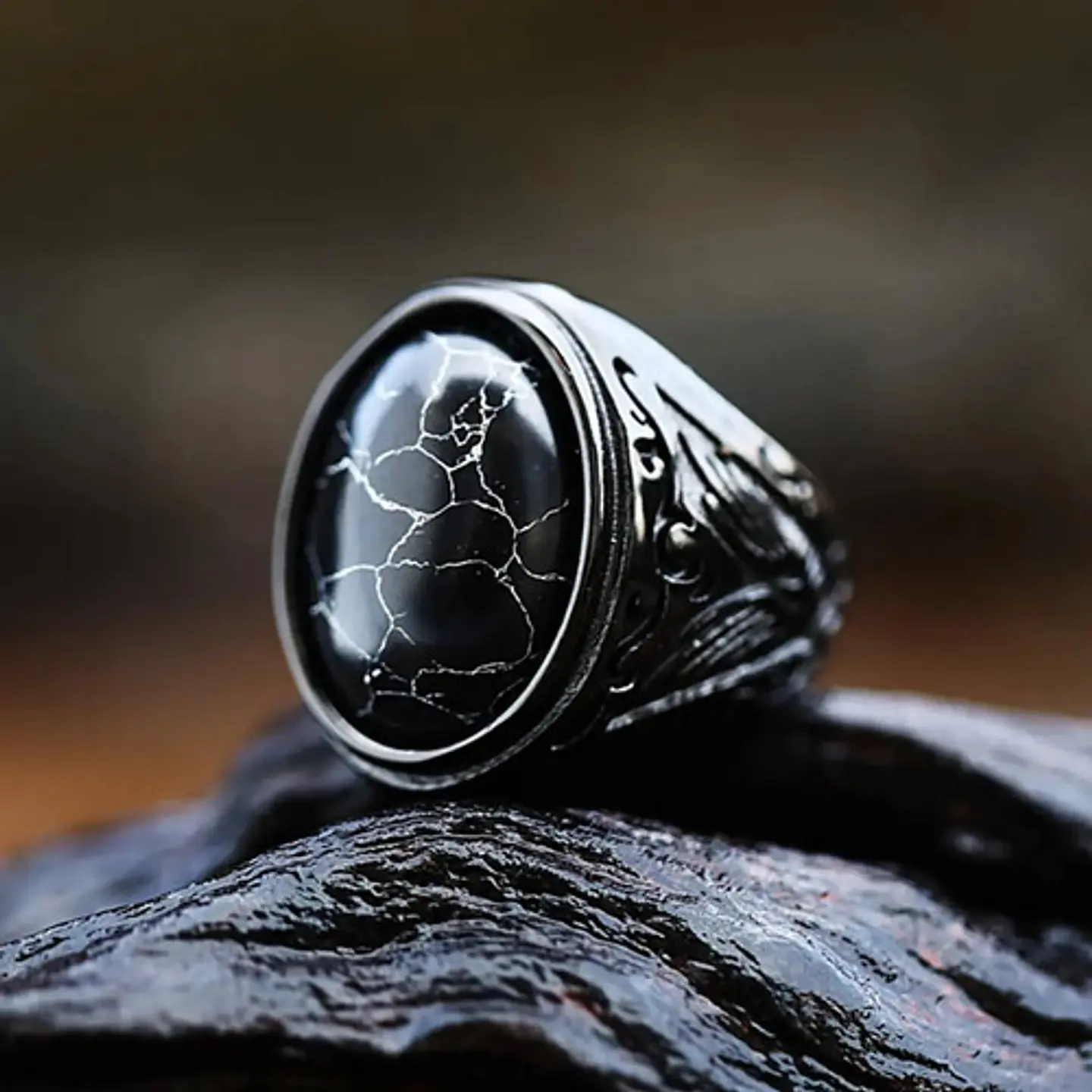 Anillo clásico en Acero para hombre y mujer con Piedra natural 19