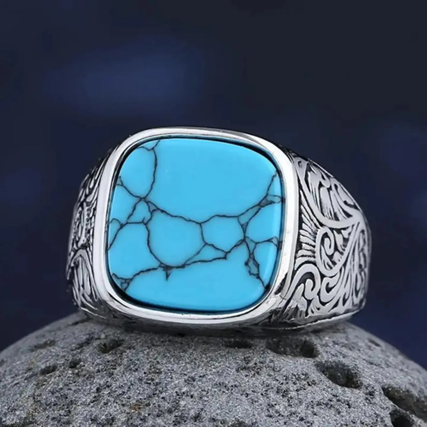 Anillo clásico en Acero para hombre y mujer con Piedra natural 26
