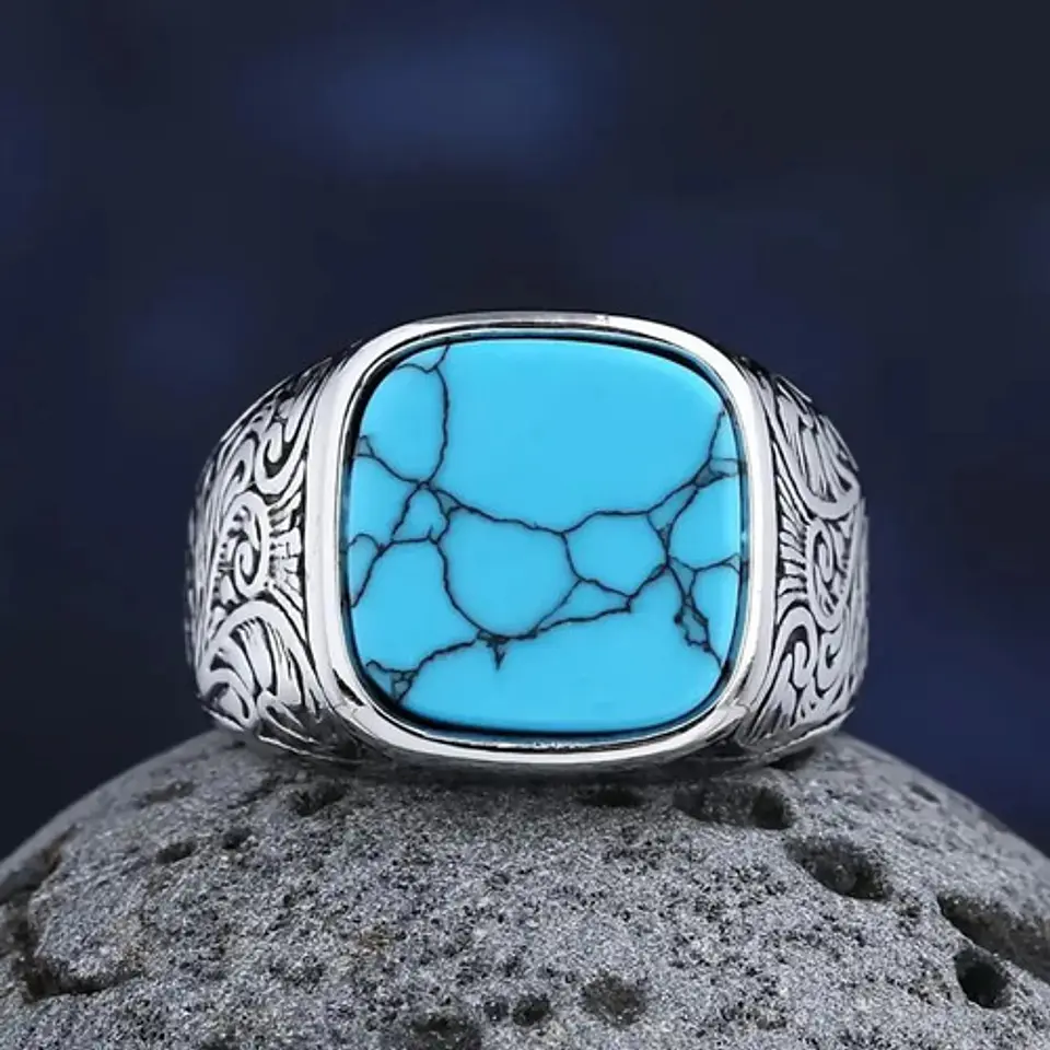 Anillo clásico en Acero para hombre y mujer con Piedra natural 27