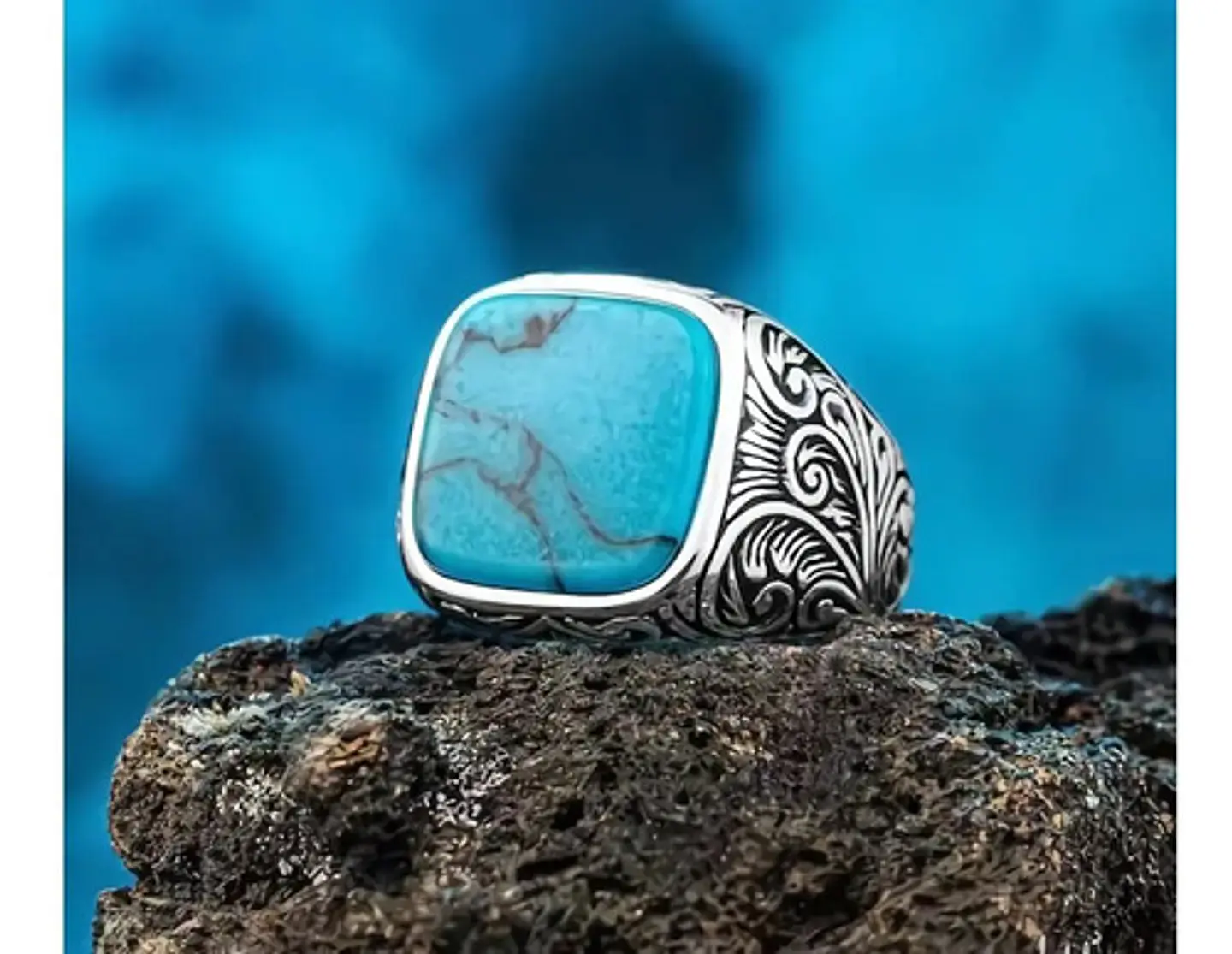 Anillo clásico en Acero para hombre y mujer con Piedra natural 28