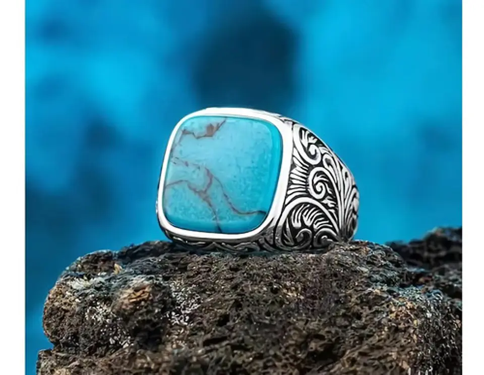 Anillo clásico en Acero para hombre y mujer con Piedra natural 28
