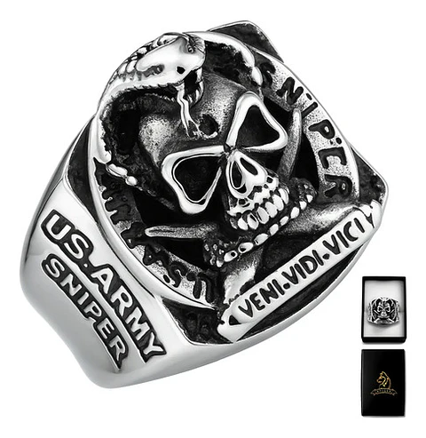 Anillo militar en Acero para hombre Cráneo ONE SHOT ONE KILL