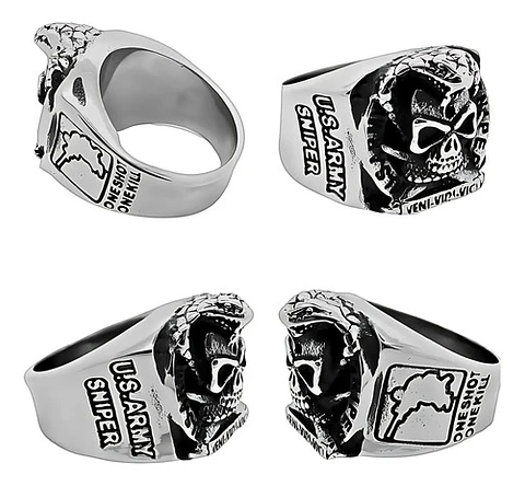 Anillo militar en Acero para hombre Cráneo ONE SHOT ONE KILL