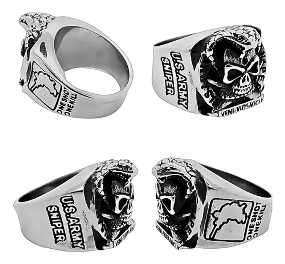 Anillo militar en Acero para hombre Cráneo ONE SHOT ONE KILL 2